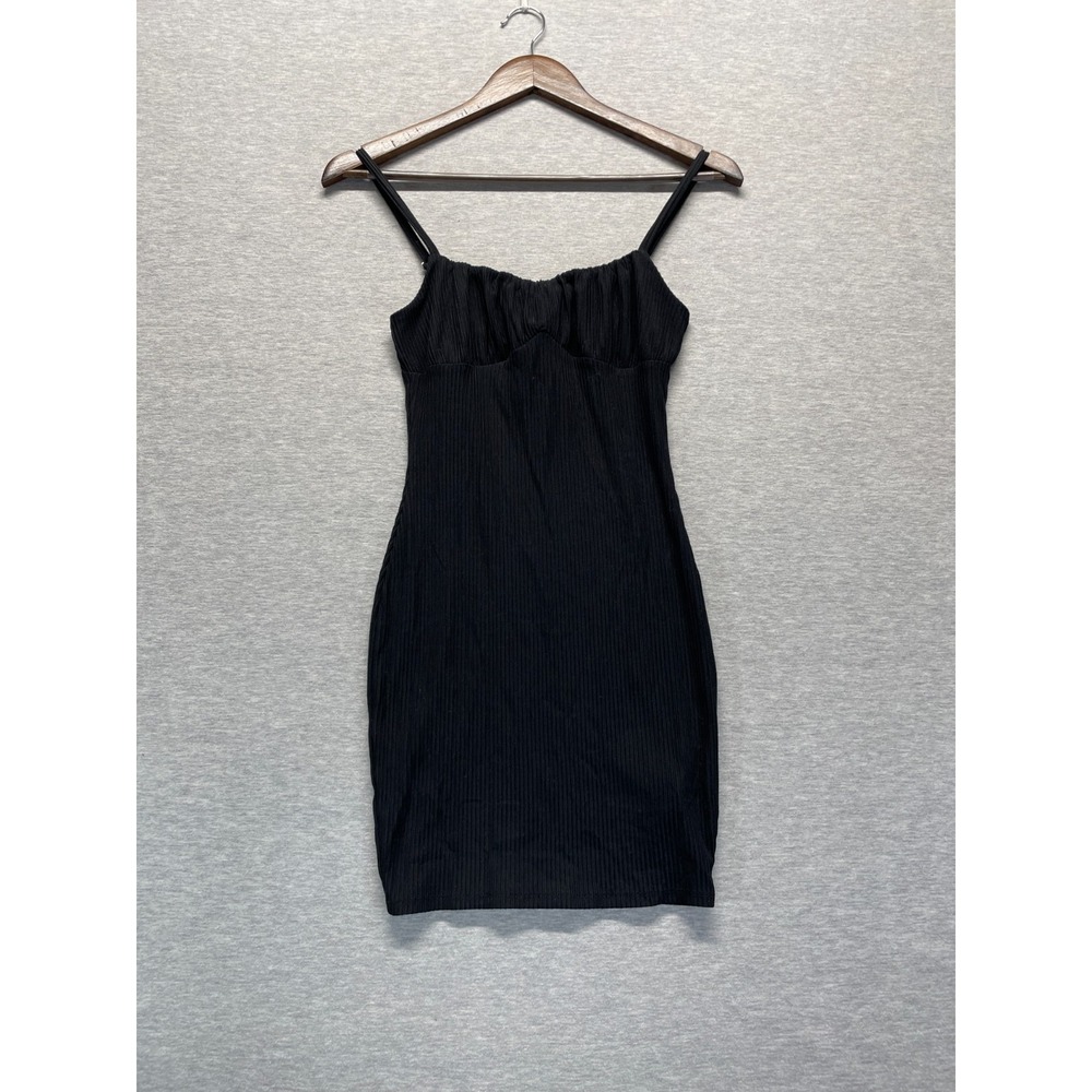 FOREVER 21 Ribbed Bodycon Mini Dress Womens Small Black Stretch Spaghetti Straps